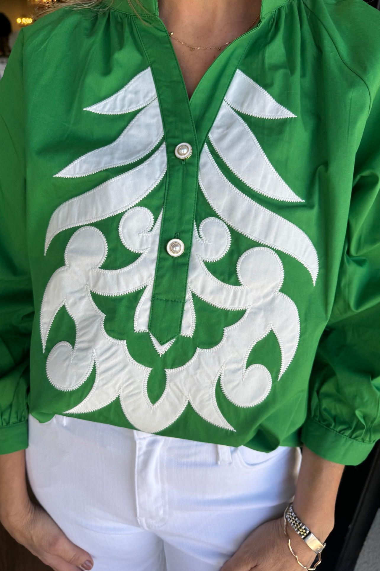  Abstract Puff Sleeve Top