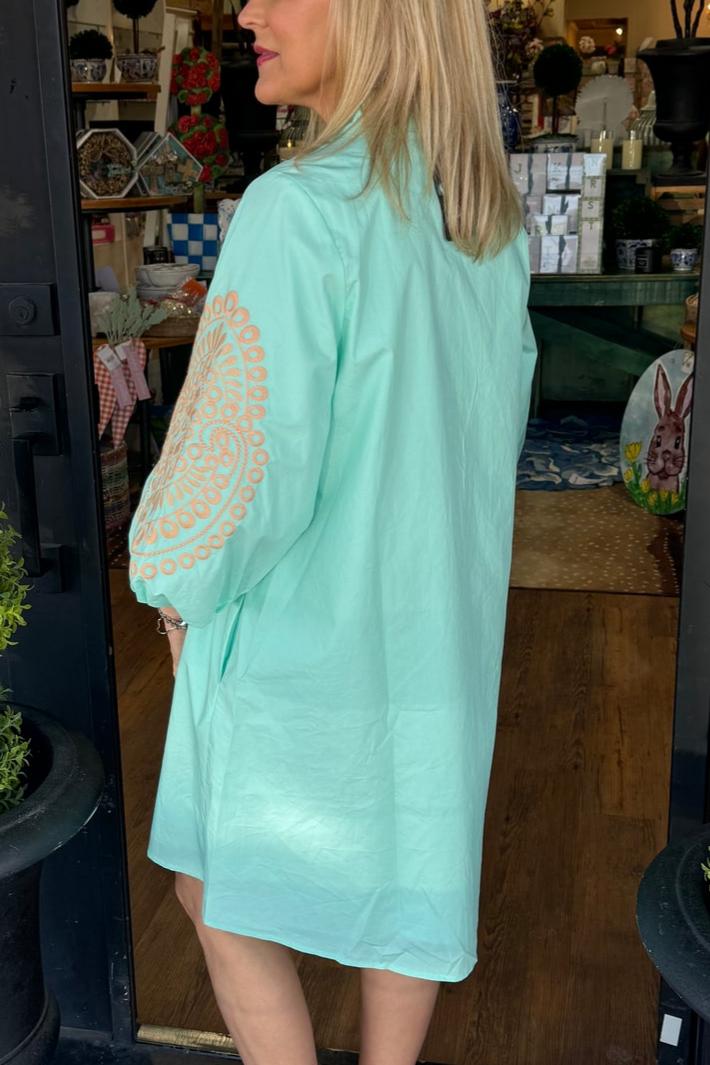 Embroidered puff-sleeved dress