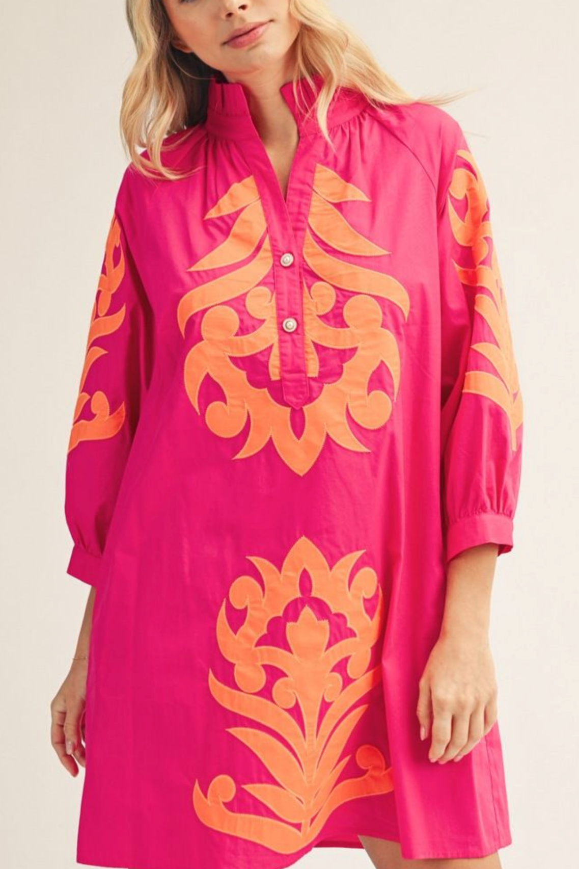Embroidered stand-collar dress