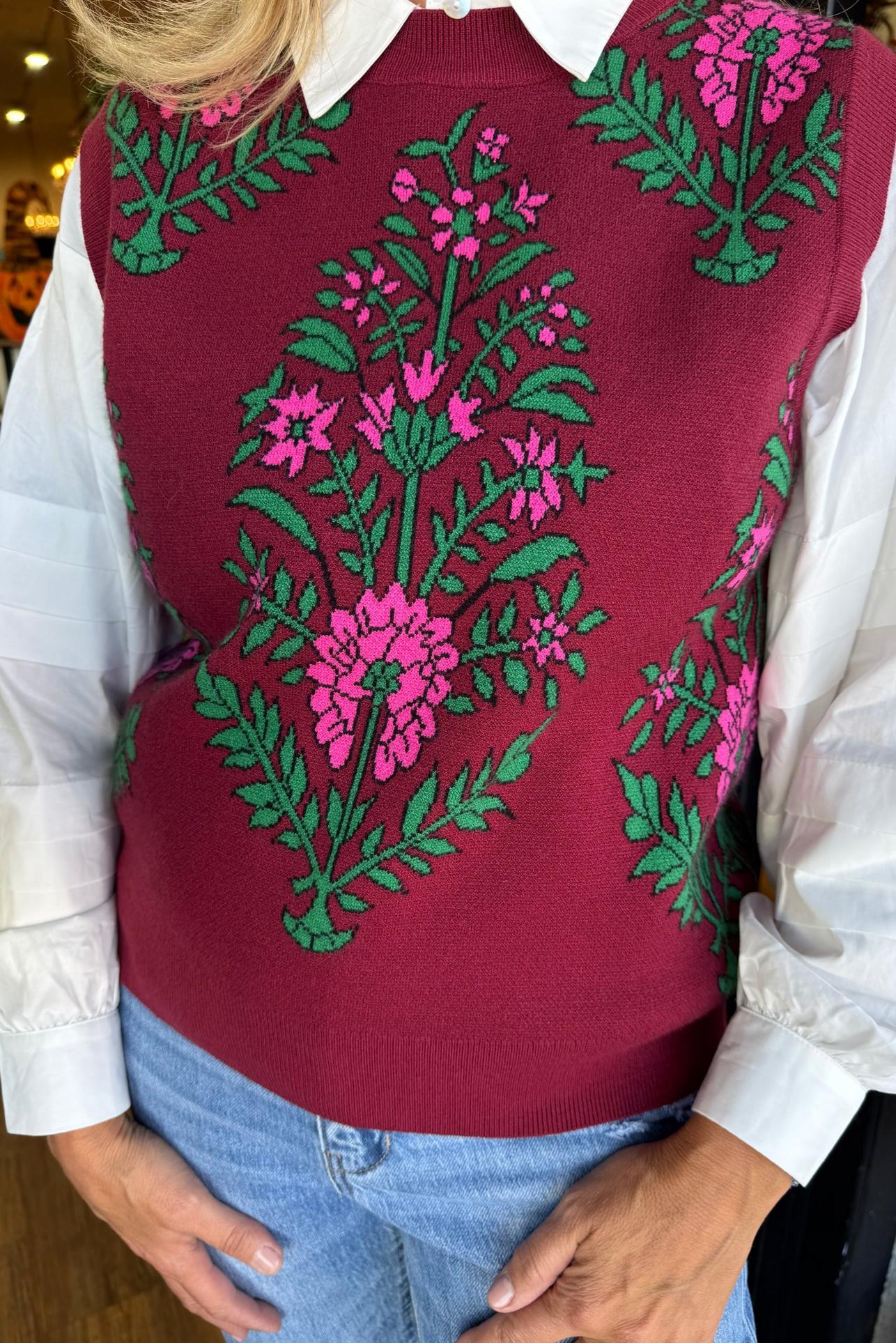 Floral knitted sleeveless vest