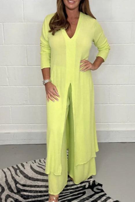 2 Pieces Casual Suit With Long Top And Trouser