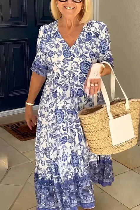 Bohemian Floral Tie Dye Print Midi Dress