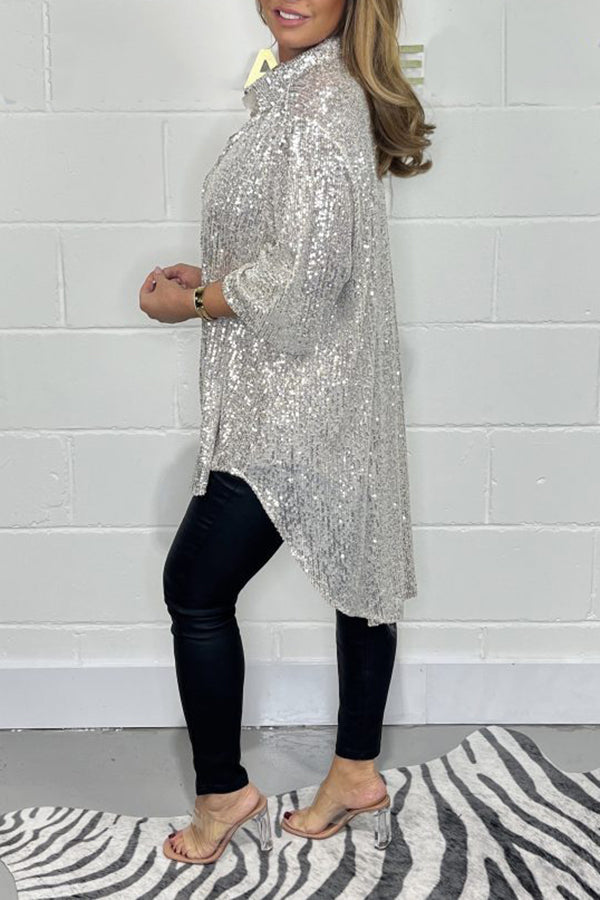Full Sequin High Low Shirt