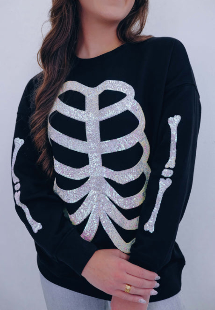 Skeleton Sequin Embellished Sweatshirt