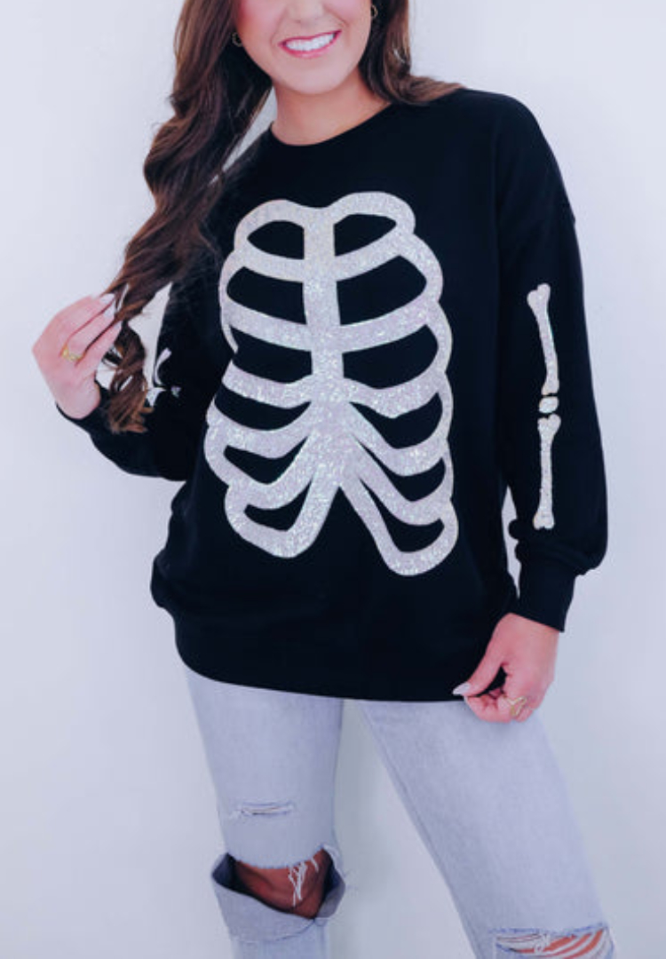 Skeleton Sequin Embellished Sweatshirt