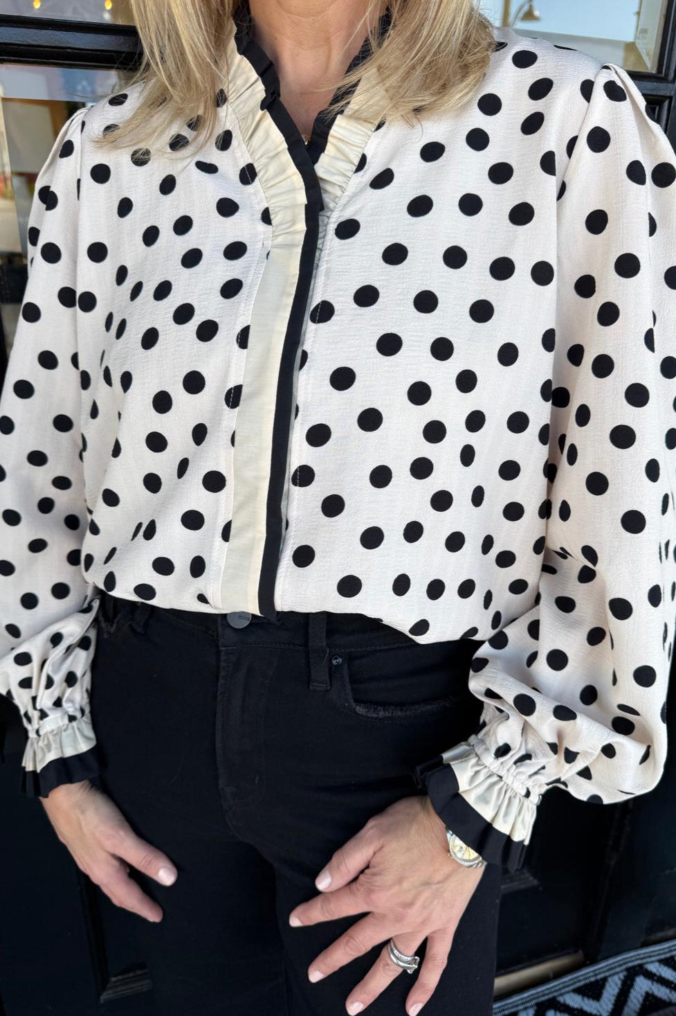 Ruffled Collar Polka Dot Blouse