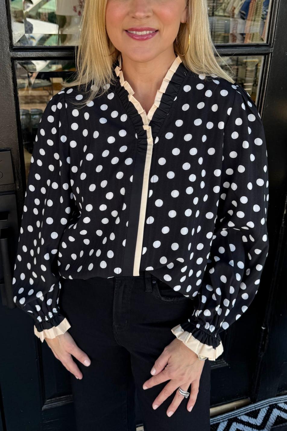 Ruffled Collar Polka Dot Blouse
