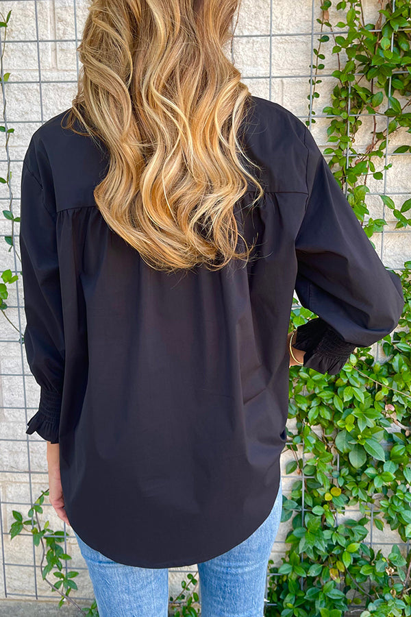 Casual Solid Color Button Top