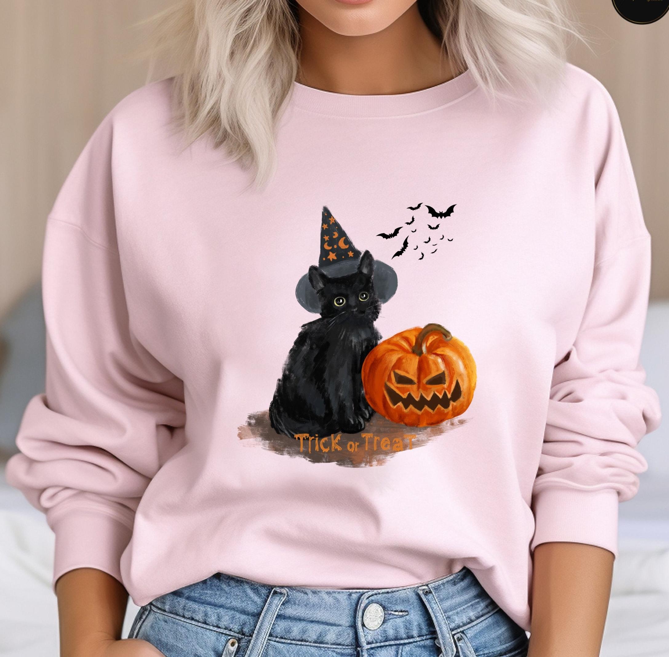 Naughty Black Cat And Pumpkin Crew Neck Sweatshirt