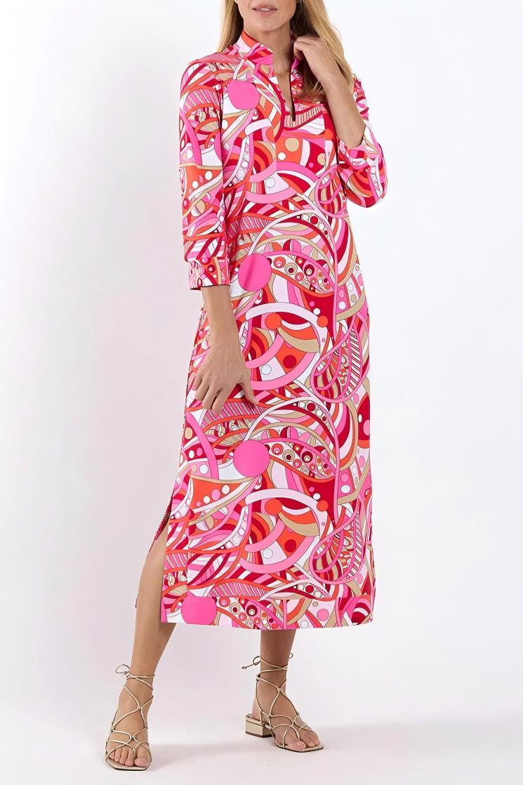 V-neck three-quarter sleeve waist-cinching dress