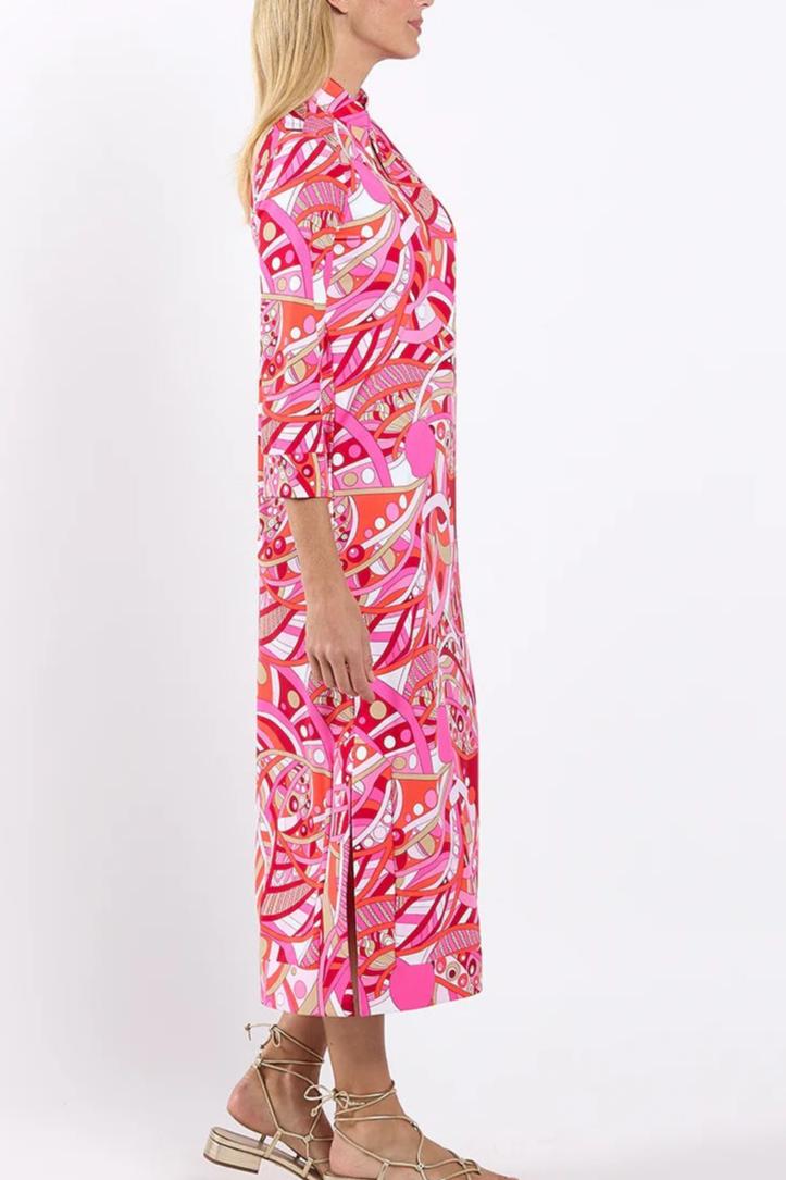 V-neck three-quarter sleeve waist-cinching dress