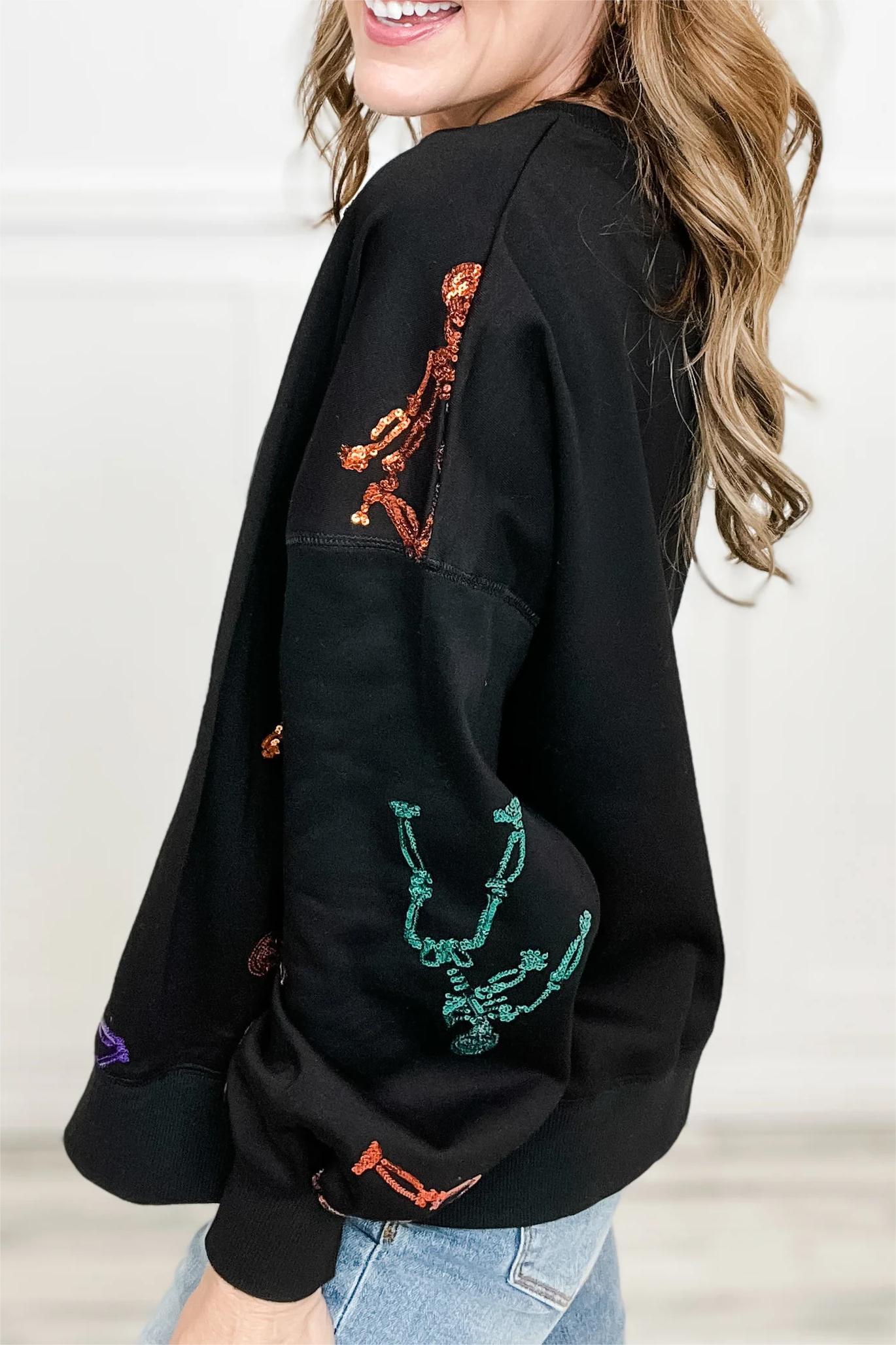 Skeleton Sequins Embroidery Oversized Sweatshirt