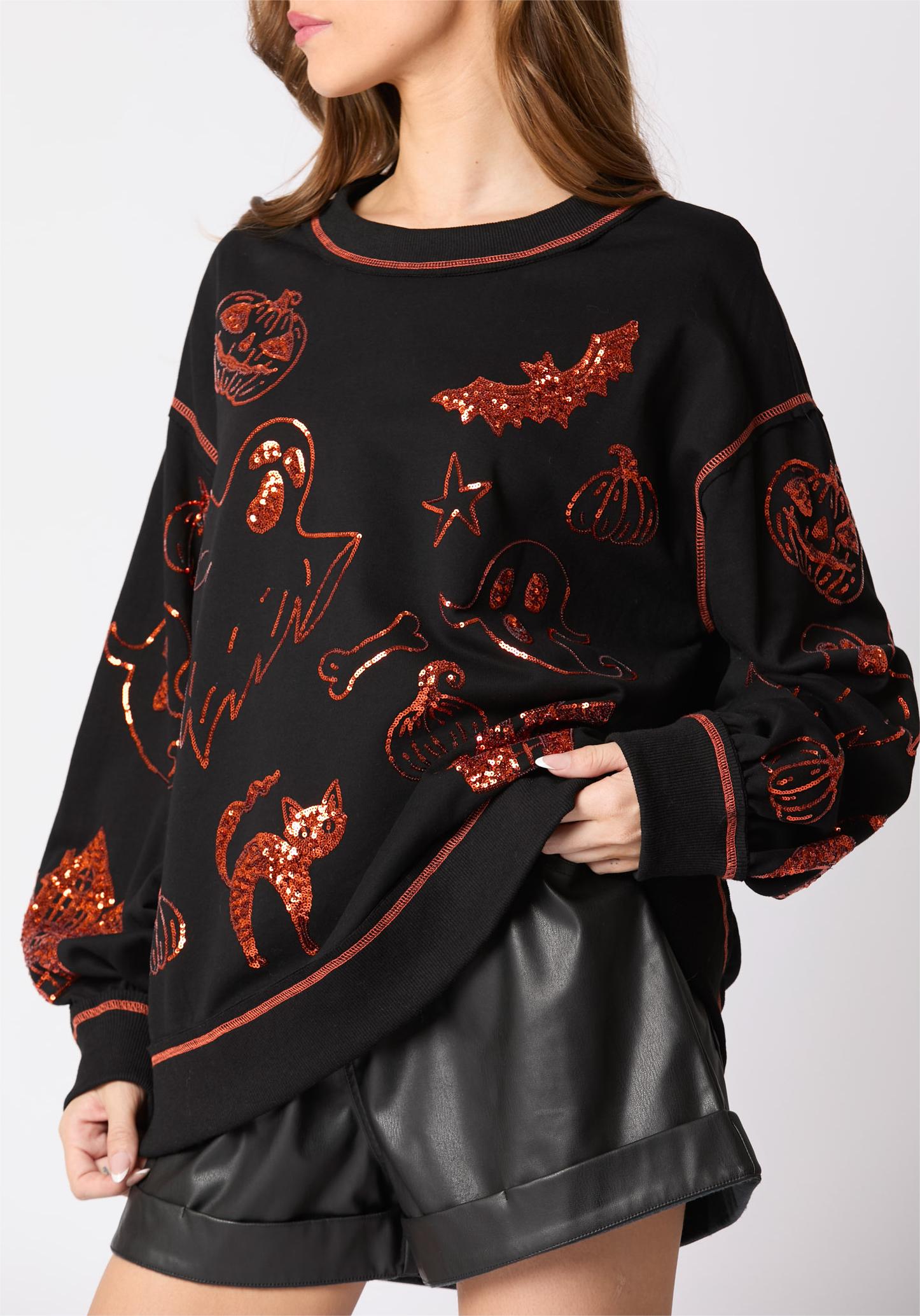 Halloween Sequins Embroidery Sweatshirt