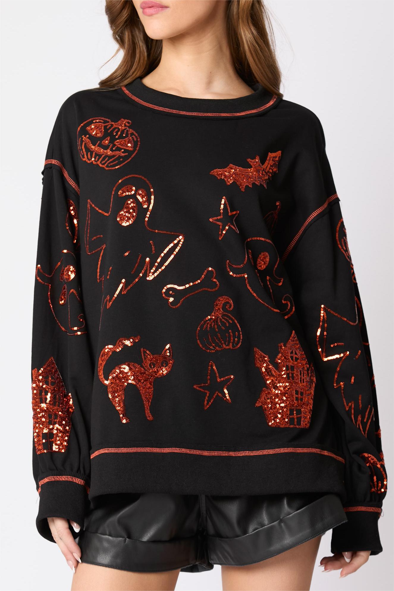 Halloween Sequins Embroidery Sweatshirt
