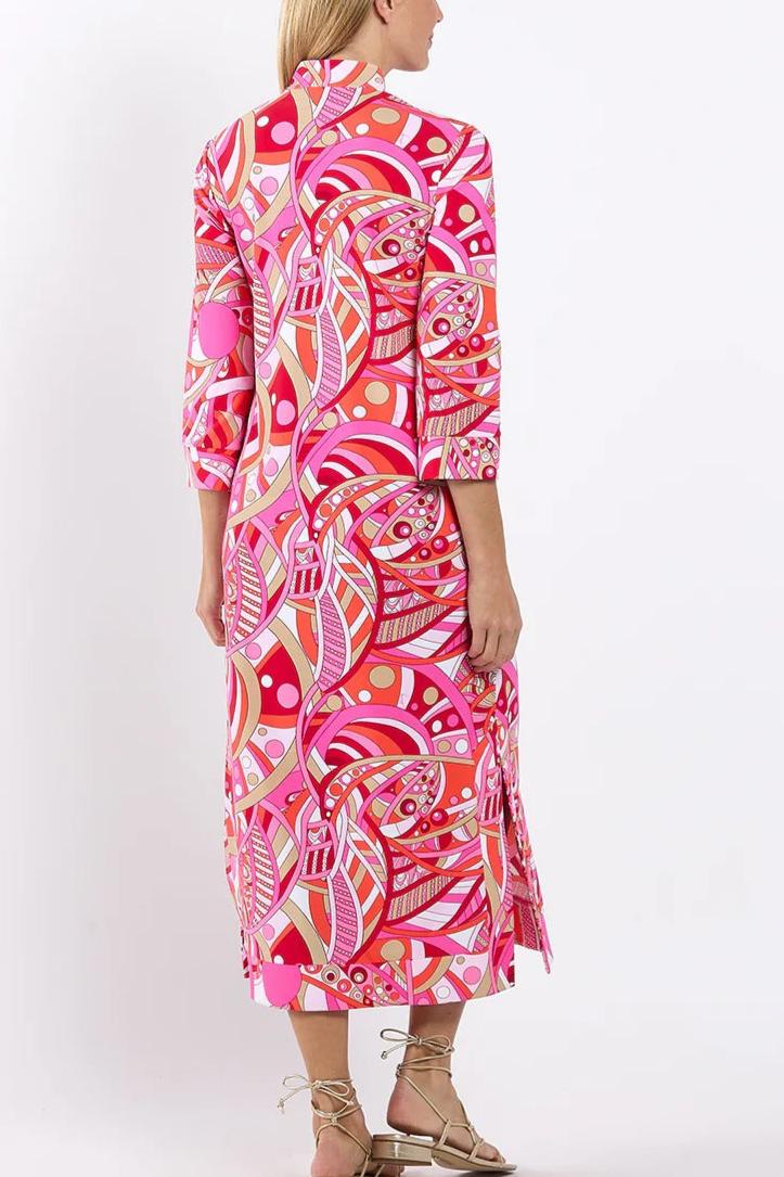 V-neck three-quarter sleeve waist-cinching dress