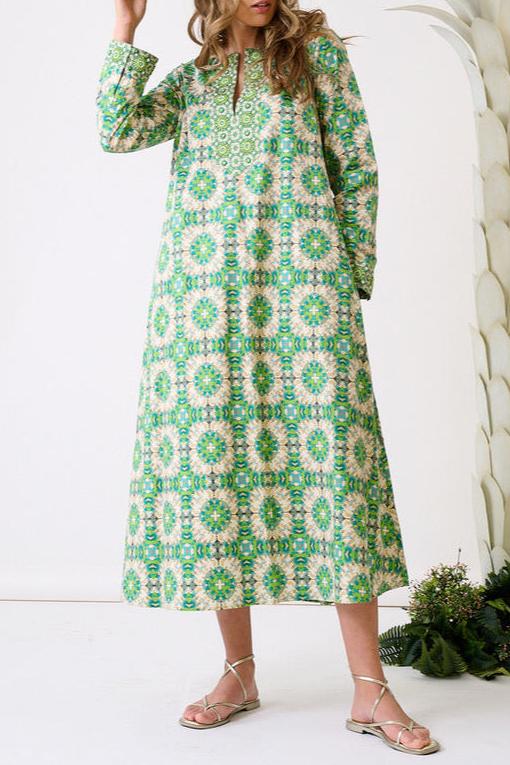 Retro Geometric Long Sleeve Dress