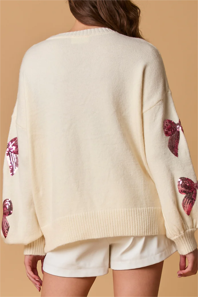 Sequin Bow & Pearl  Sweater