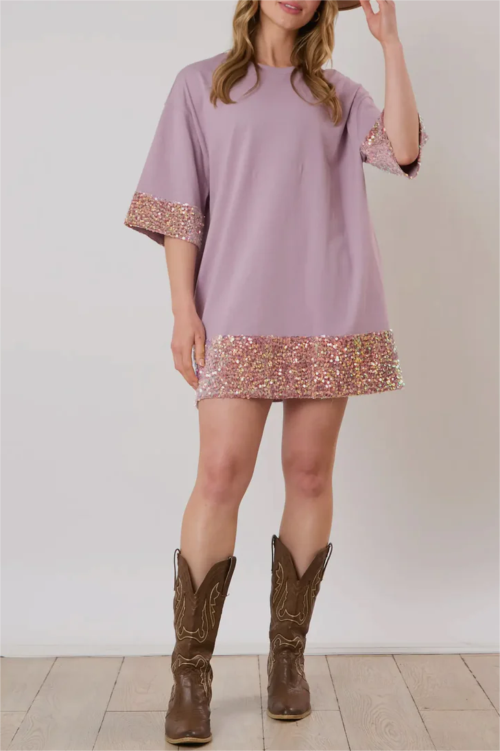 Sequin Cotton Jersey T-shirt Dress