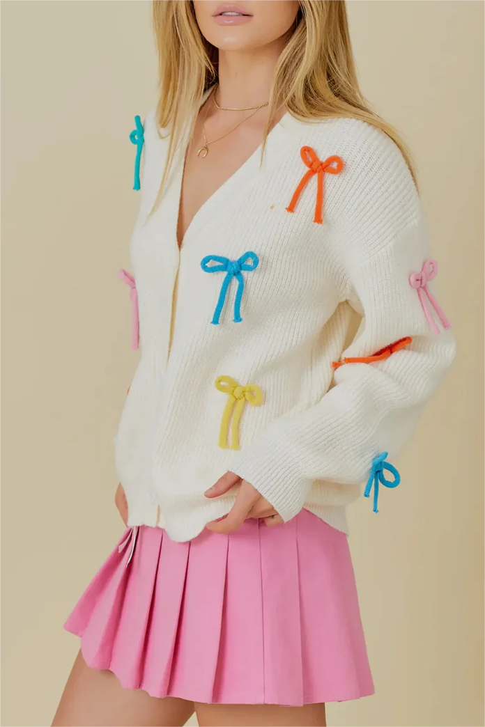 Multicolor Bow Detail Cardigan