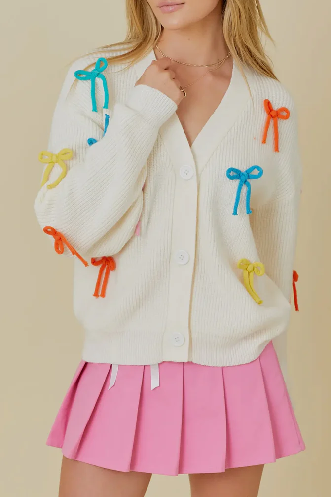 Multicolor Bow Detail Cardigan