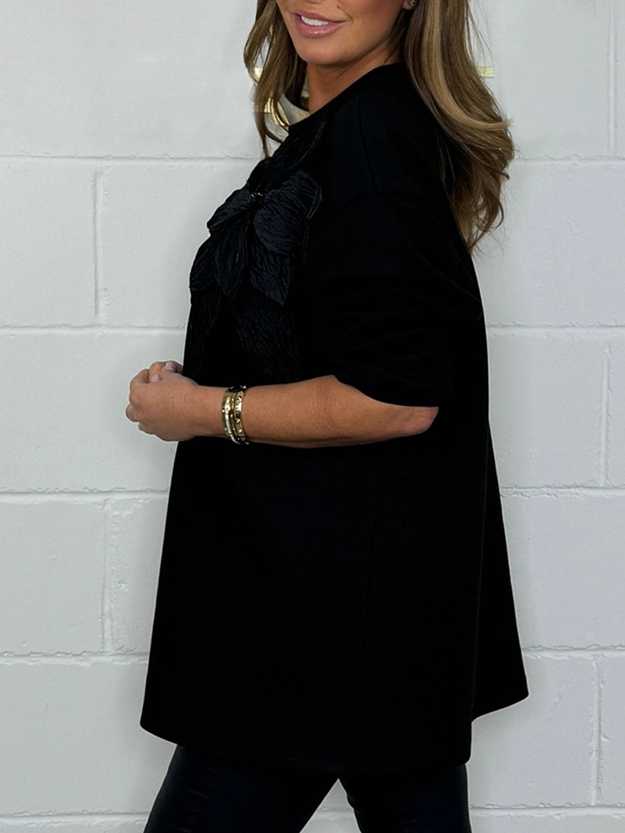 3D Beaded Flower Round Neck Jumper Top