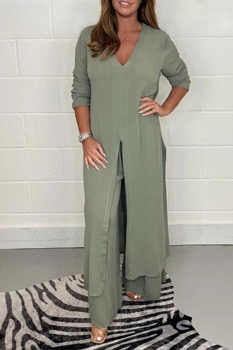 2 Pieces Casual Suit With Long Top And Trouser