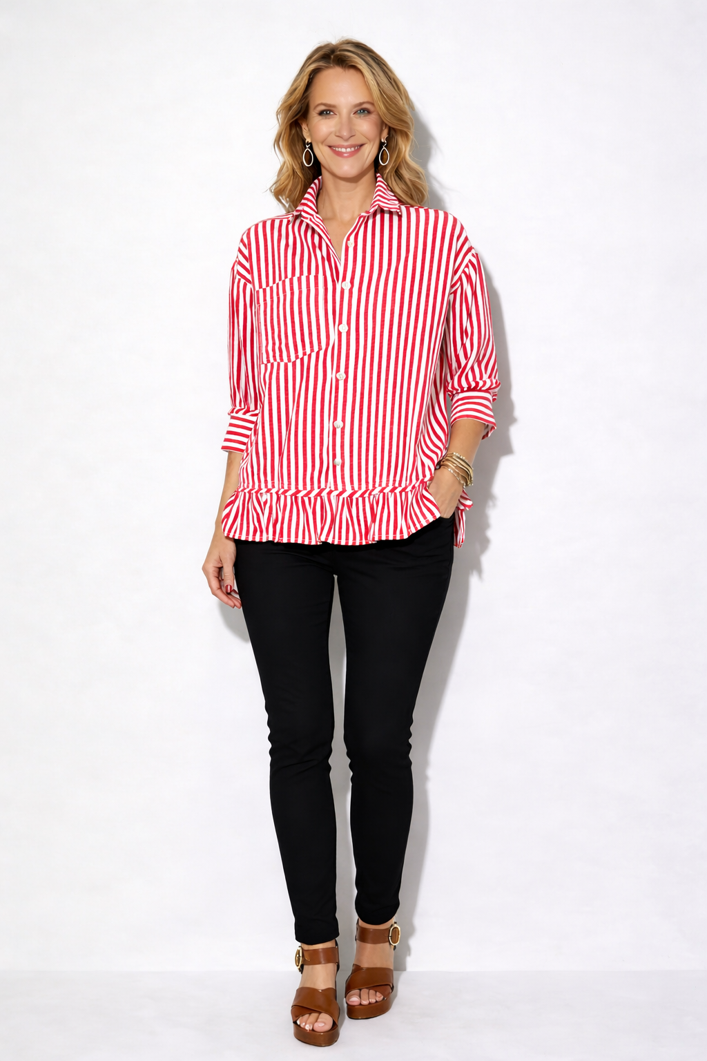 Striped Ruffled Twill Top