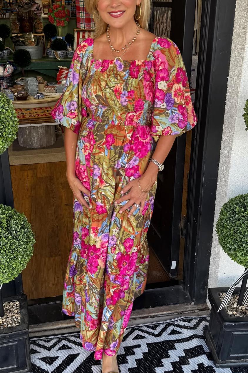 Floral print loose-fitting dress