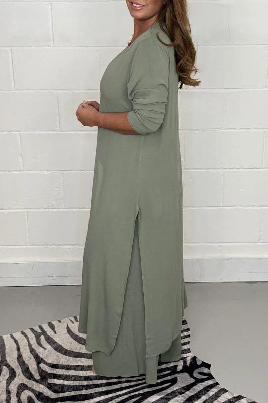 2 Pieces Casual Suit With Long Top And Trouser