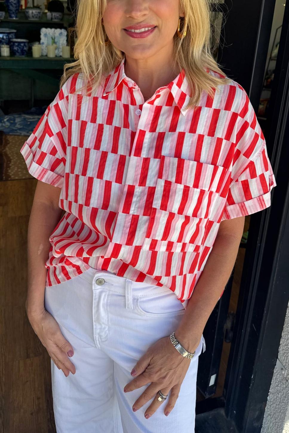 Color-blocked plaid shirt