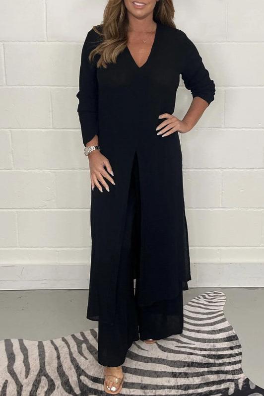 2 Pieces Casual Suit With Long Top And Trouser