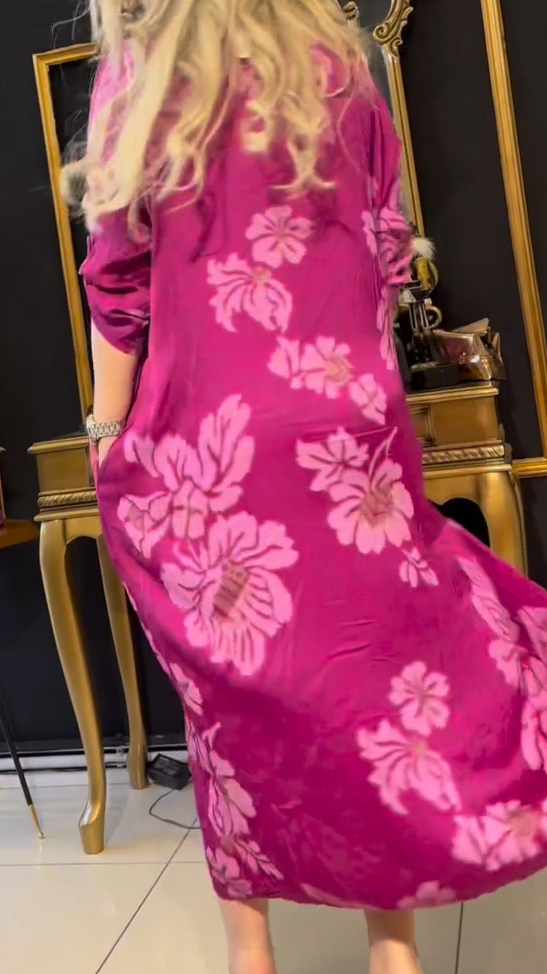 Women's Lapel Sleeve Printed Casual Dress