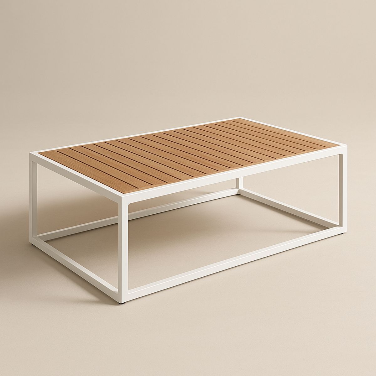 Rectangular Aluminium and Teak Outdoor Coffee Table White 120cm x 60cm x 45cm-Xaliveron