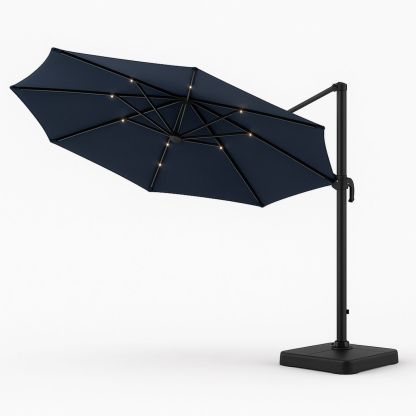 Navy Outdoor Cantilever Umbrella with LED Lights and Aluminium Frame 3m-Xaliveron
