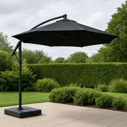 Outdoor Cantilever Umbrella with Aluminium Frame and Polyester Canopy 3m Black-Xaliveron