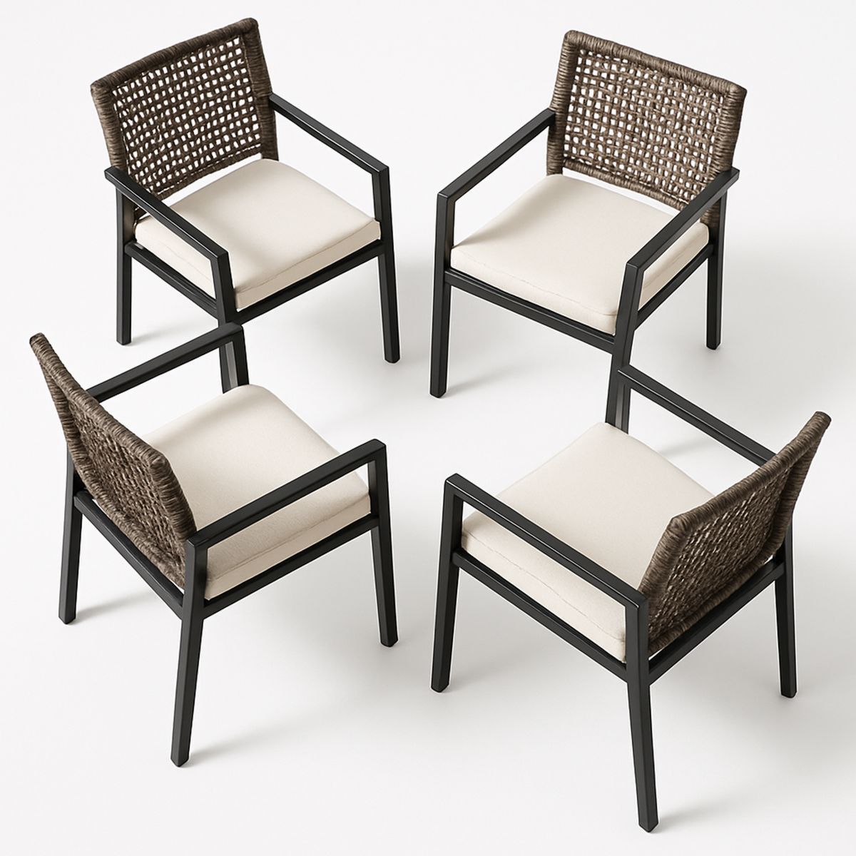 Set of 4 Outdoor Patio Chairs Aluminium Frame Woven Backrest Beige Cushions-Xaliveron