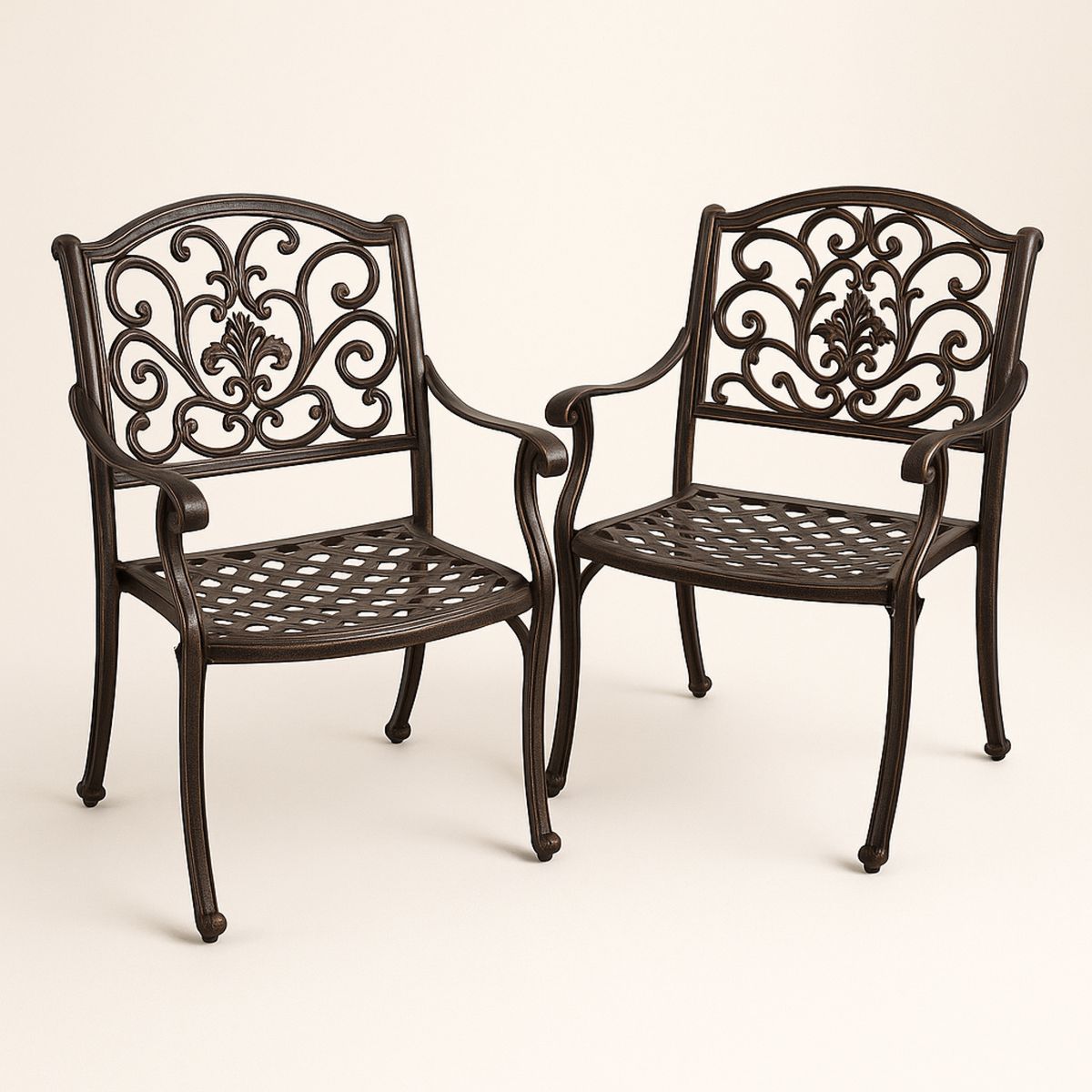 Set of 2 Cast Aluminium Outdoor Chairs Brown-Xaliveron
