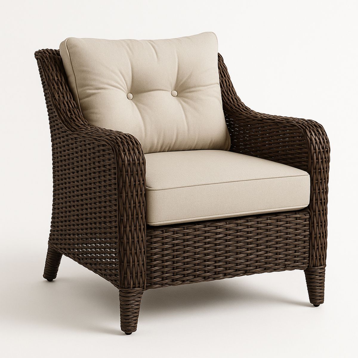 Outdoor Synthetic Rattan Armchair with Polyester Cushion in Brown and Beige 75x80x85cm-Xaliveron