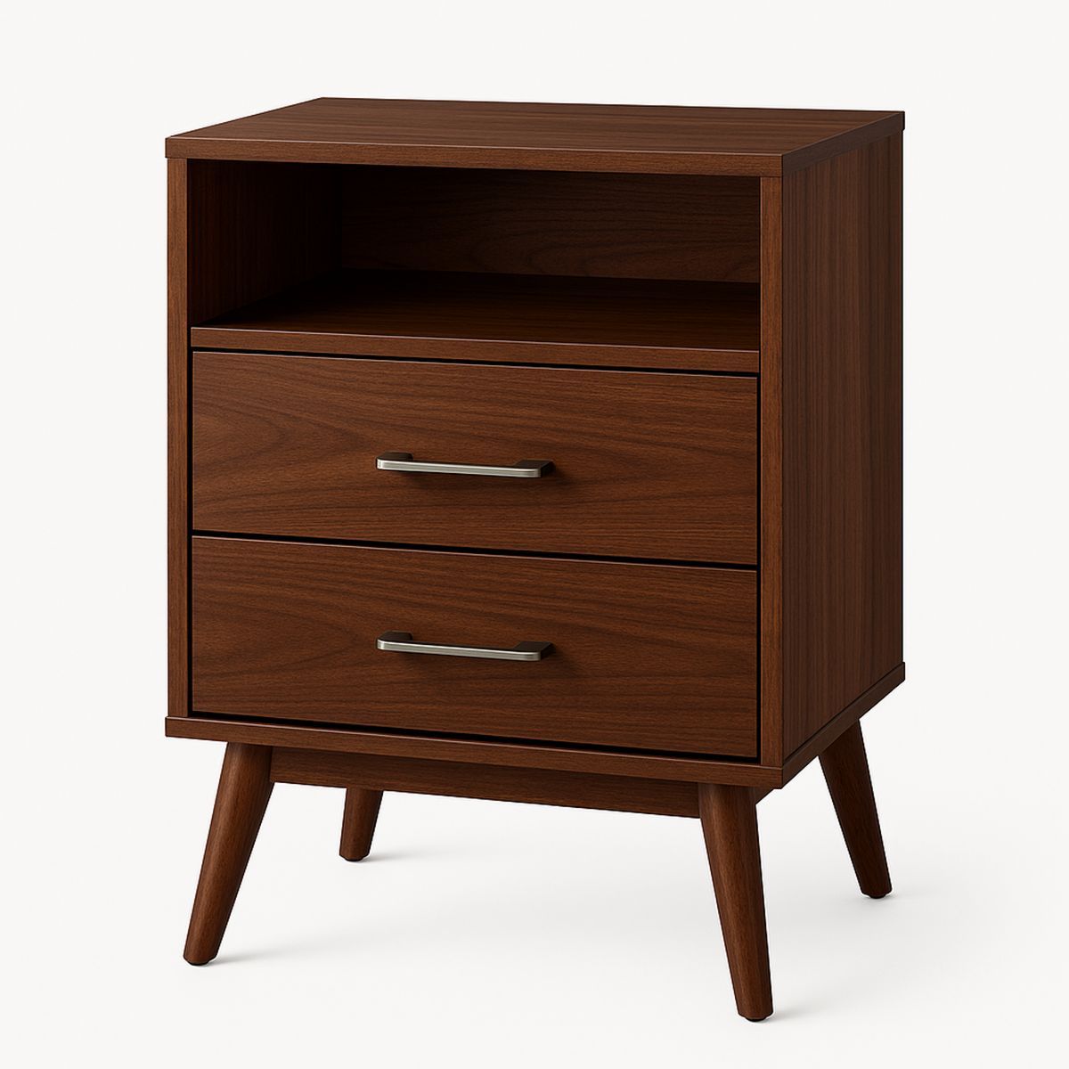 Wooden Bedside Table with Two Drawers and Open Shelf Brown 60cm x 45cm x 35cm-Zorilenta