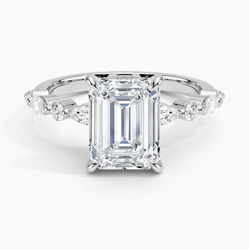 Ascend—Still Light Ring |Emerald-Cut Lab-Grown Diamond | Versailles Half Coverage Pave Ring in 18K White Gold