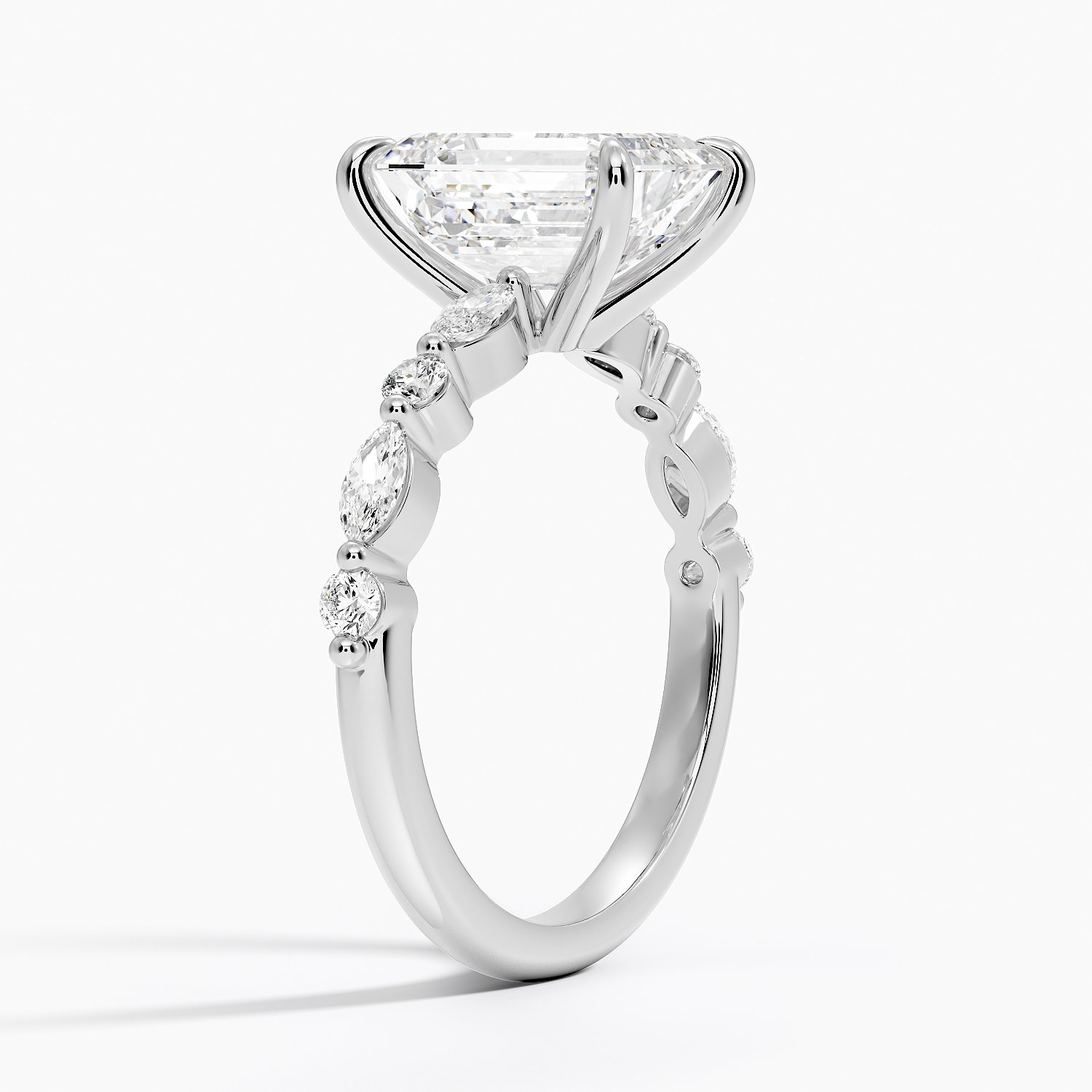 Ascend—Still Light Ring |Emerald-Cut Lab-Grown Diamond | Versailles Half Coverage Pave Ring in 18K White Gold