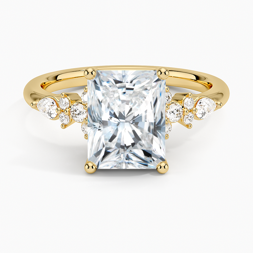 Radiate—Crowned Still Ring | Radiant-Cut Lab-Grown Diamond | Pear and Round Diamonds Pave Ring in 18K Yellow Gold
