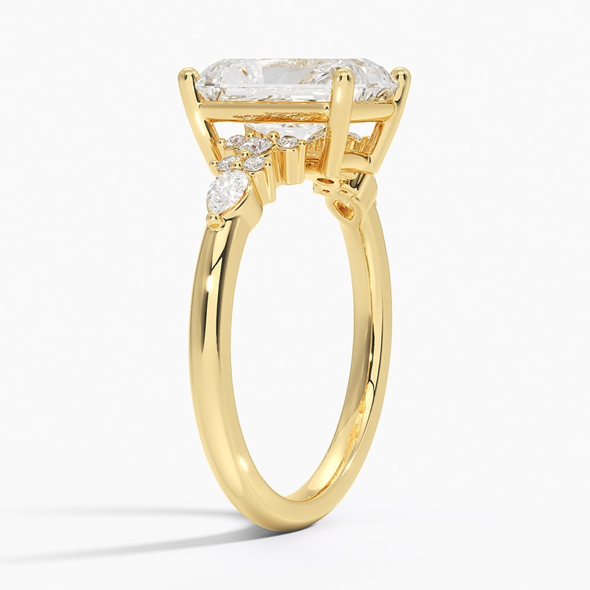 Radiate—Crowned Still Ring | Radiant-Cut Lab-Grown Diamond | Pear and Round Diamonds Pave Ring in 18K Yellow Gold