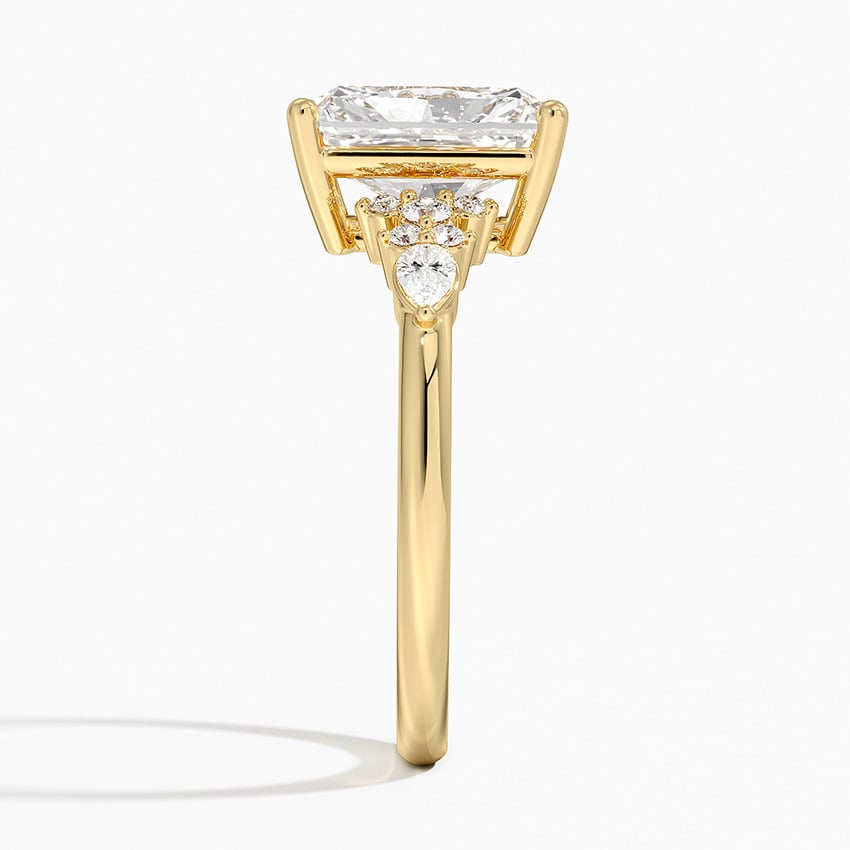 Radiate—Crowned Still Ring | Radiant-Cut Lab-Grown Diamond | Pear and Round Diamonds Pave Ring in 18K Yellow Gold
