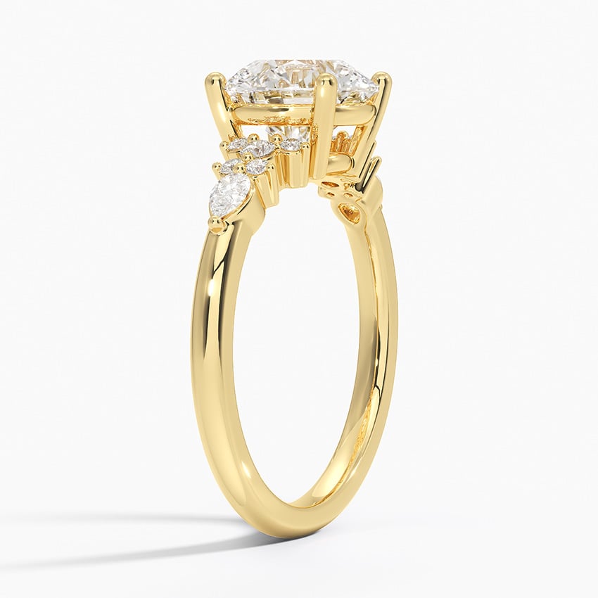 Bloom—Crowned Still Ring | Round-Cut Lab-Grown Diamond | Pear and Round Diamonds Pave Ring in 18K Yellow Gold
