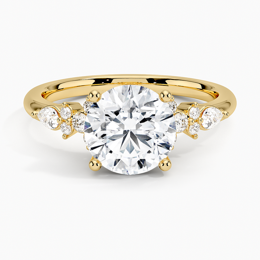 Bloom—Crowned Still Ring | Round-Cut Lab-Grown Diamond | Pear and Round Diamonds Pave Ring in 18K Yellow Gold