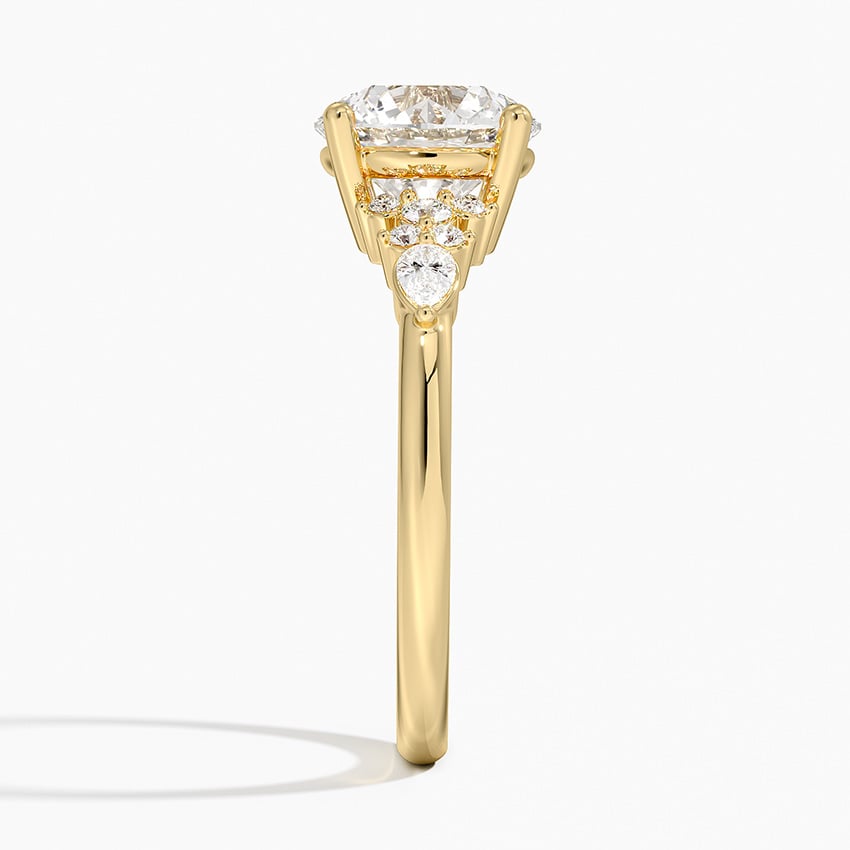 Bloom—Crowned Still Ring | Round-Cut Lab-Grown Diamond | Pear and Round Diamonds Pave Ring in 18K Yellow Gold