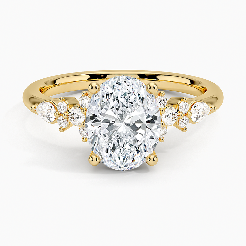 Bloom—Crowned Still Ring | Oval-Cut Lab-Grown Diamond | Pear and Round Diamonds Pave Ring in 18K Yellow Gold