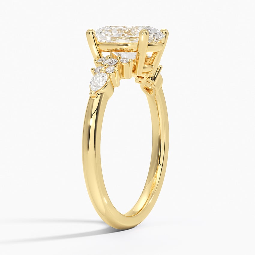 Bloom—Crowned Still Ring | Oval-Cut Lab-Grown Diamond | Pear and Round Diamonds Pave Ring in 18K Yellow Gold