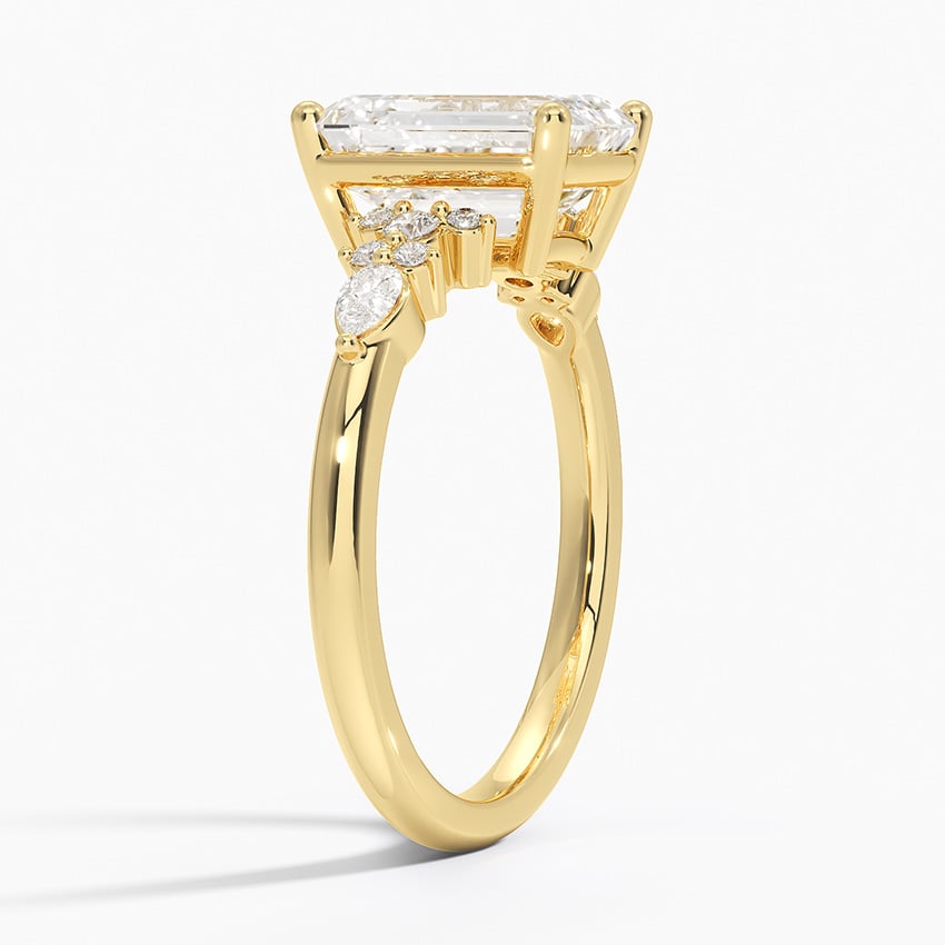 Ascend—Crowned Still Ring | Emerald-Cut Lab-Grown Diamond | Pear and Round Diamonds Pave Ring in 18K Yellow Gold